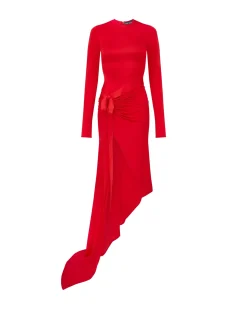 ASYMMETRIC DRESS WITH SATIN BOW
