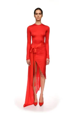 ASYMMETRIC DRESS WITH SATIN BOW
