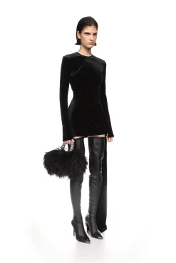 ASYMMETRIC HEM VELVET MINI DRESS