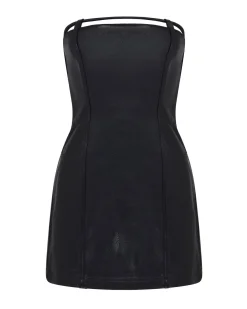 BACK POCKET DETAIL LEATHER MINI DRESS