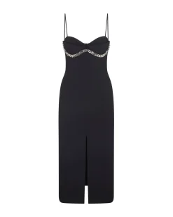 BALCONETTE BRA & CHUNKY CHAIN TRIM MIDI DRESS