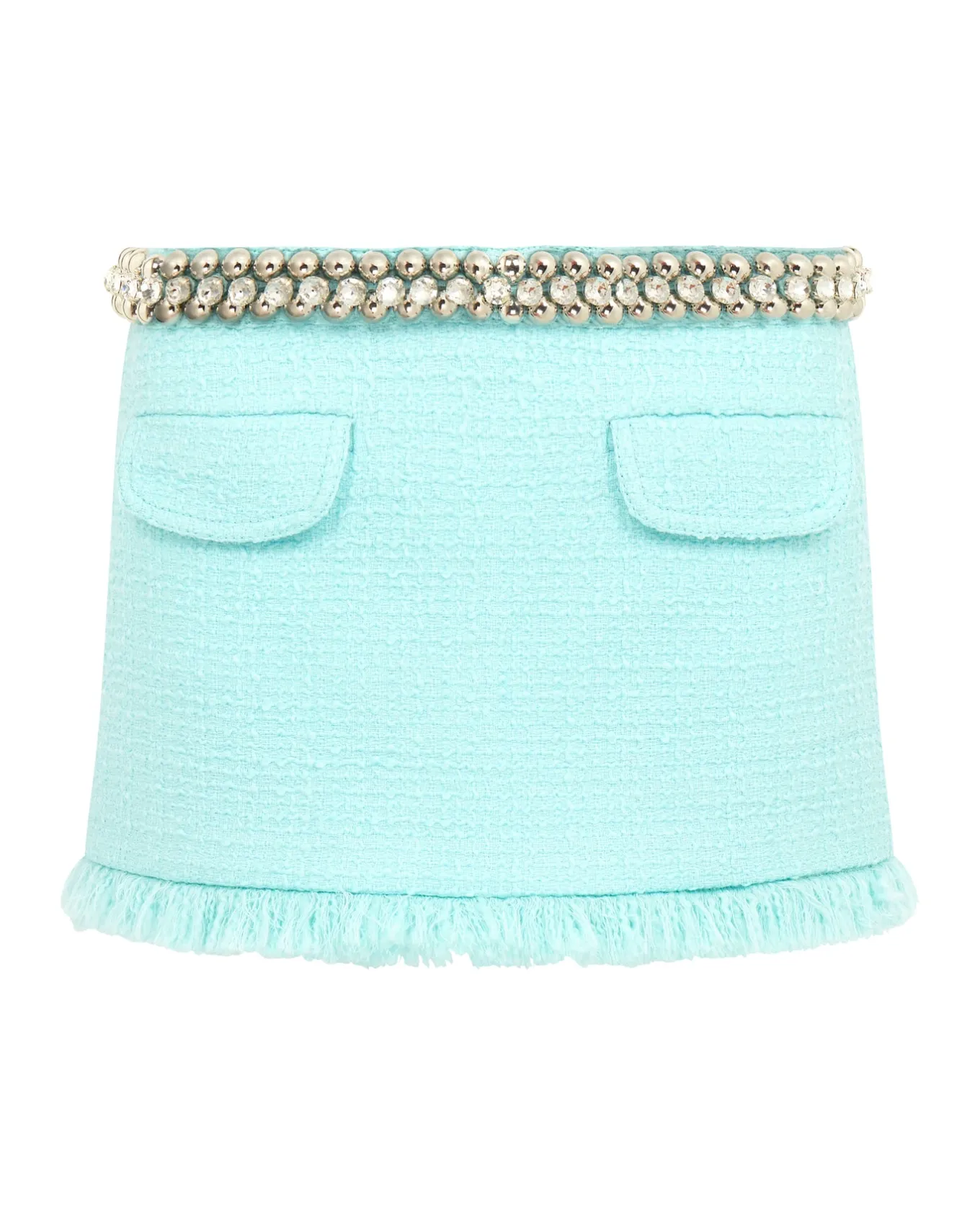 BOUCLE AND CRYSTAL CHAIN MINI SKIRT