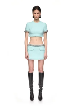 BOUCLE AND CRYSTAL CHAIN MINI SKIRT