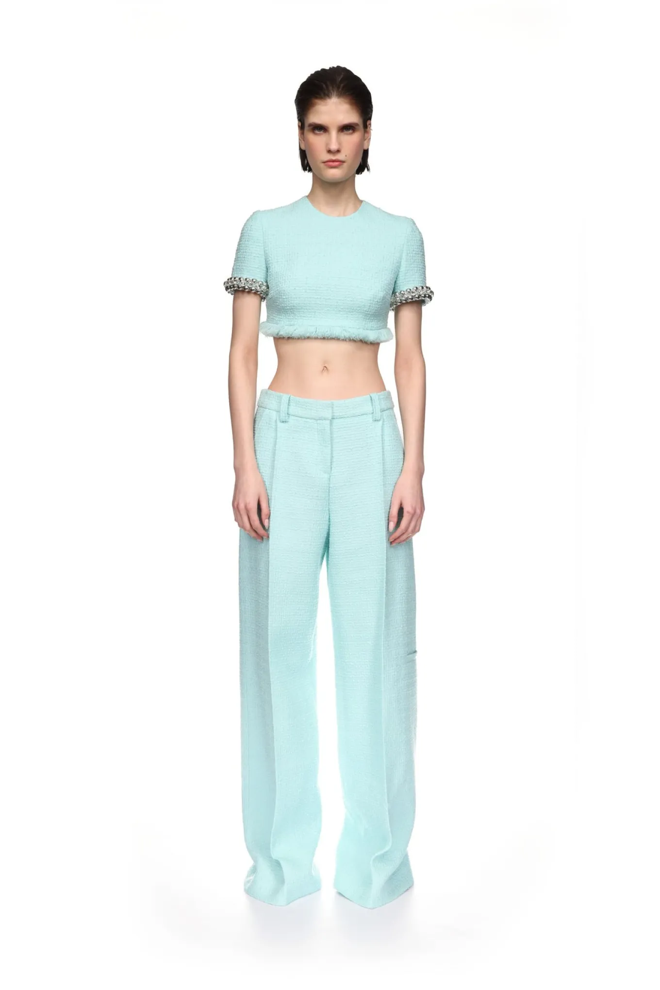 BOUCLE AND CRYSTAL CHAIN CROP TOP