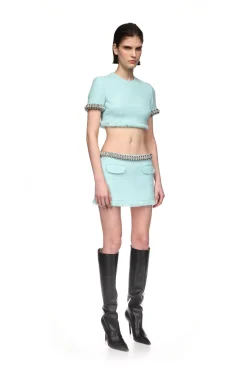 BOUCLE AND CRYSTAL CHAIN MINI SKIRT