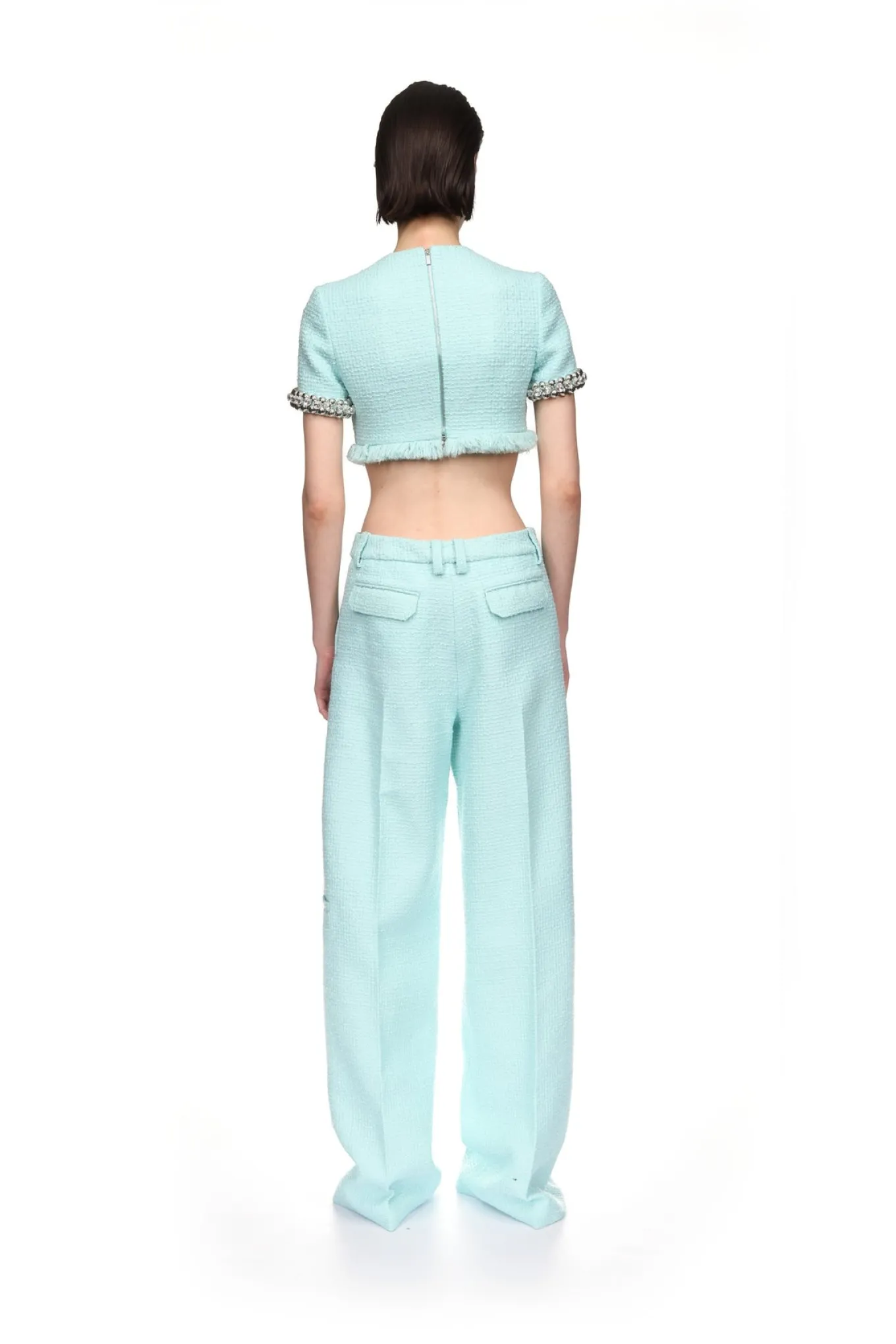 BOUCLE AND CRYSTAL CHAIN CROP TOP