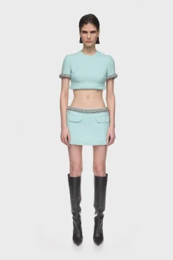 BOUCLE AND CRYSTAL CHAIN MINI SKIRT