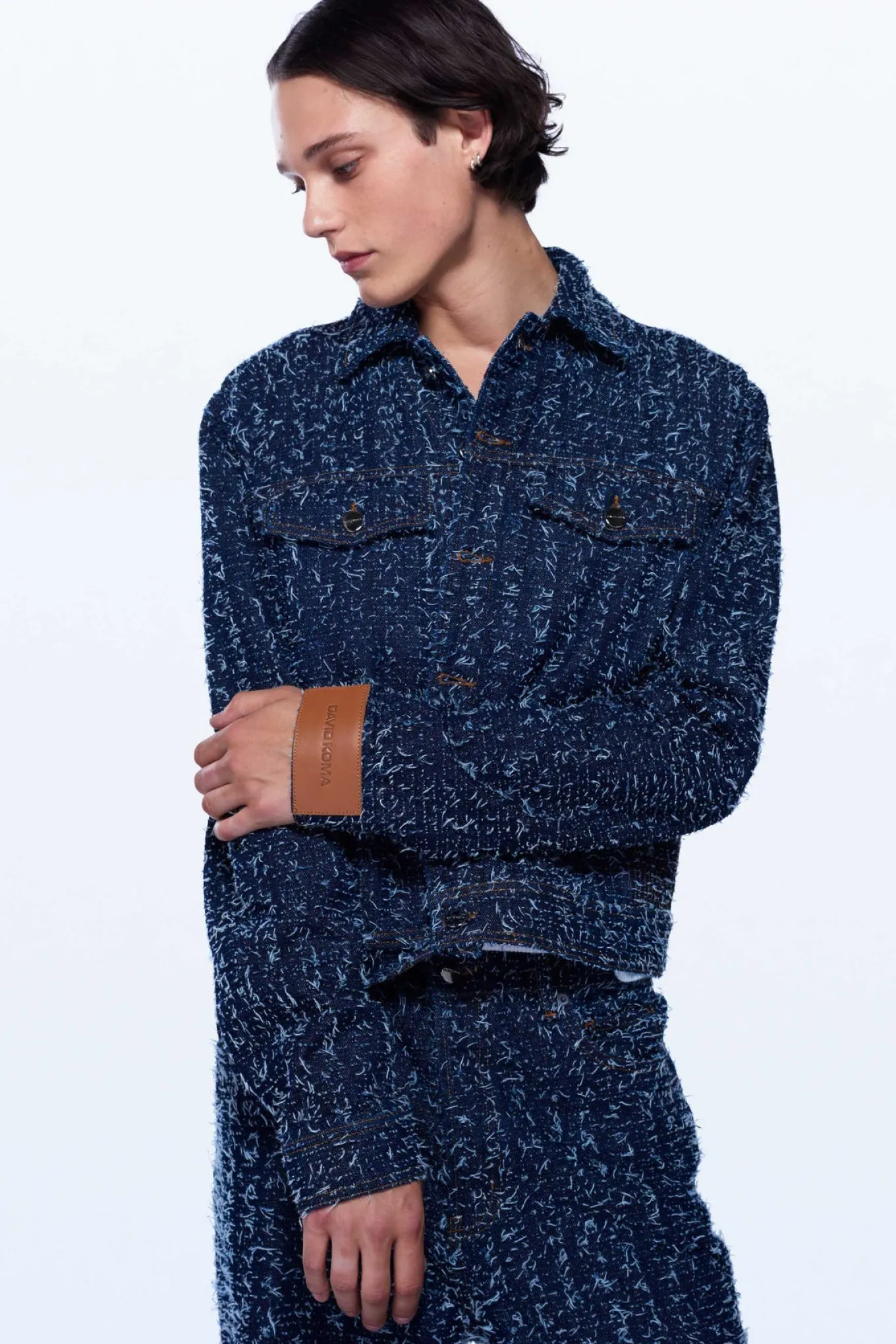 BOUCLE DENIM WIDE LEG TROUSERS