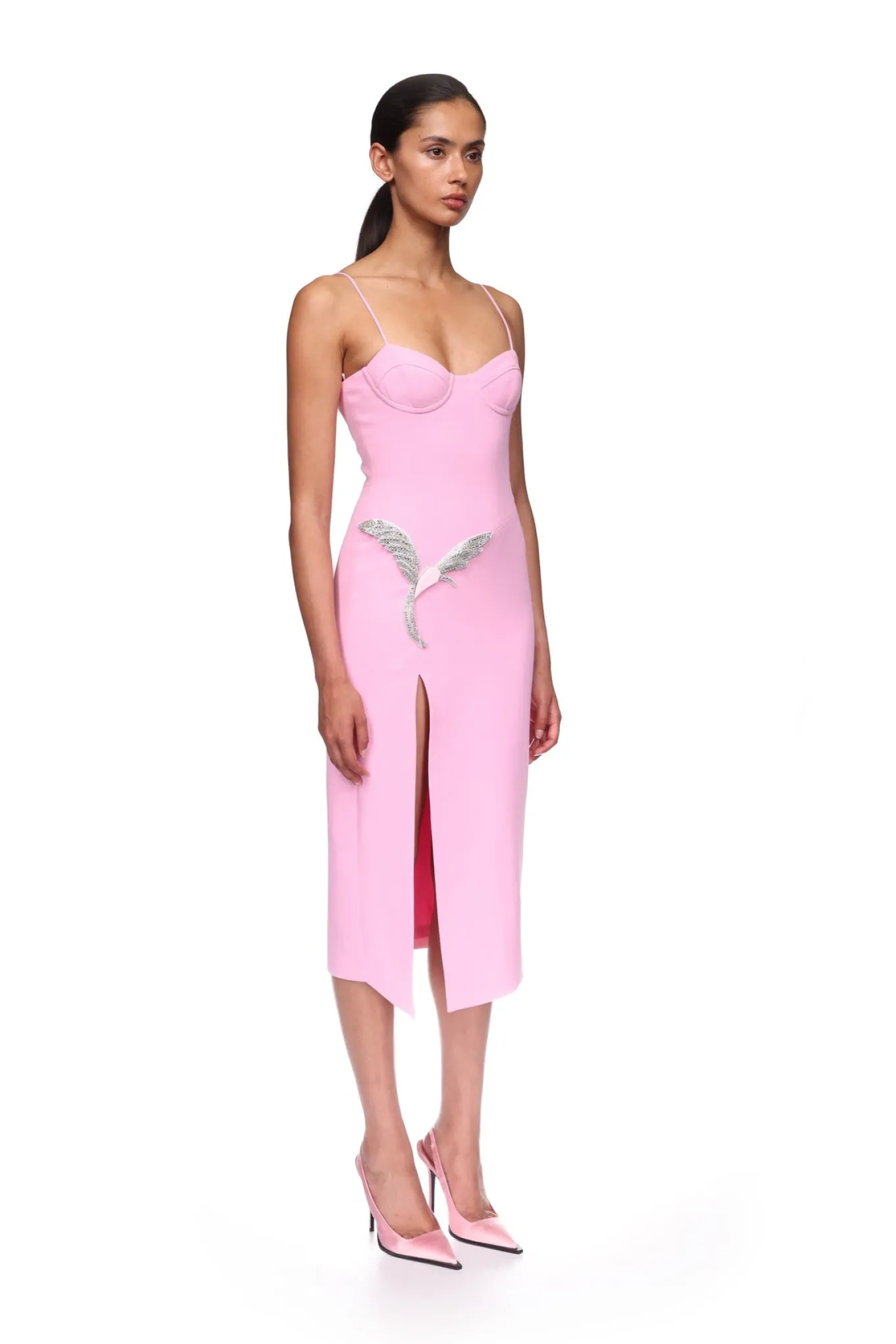CAMI MIDI DRESS WITH CRYSTAL HUMMINGBIRD