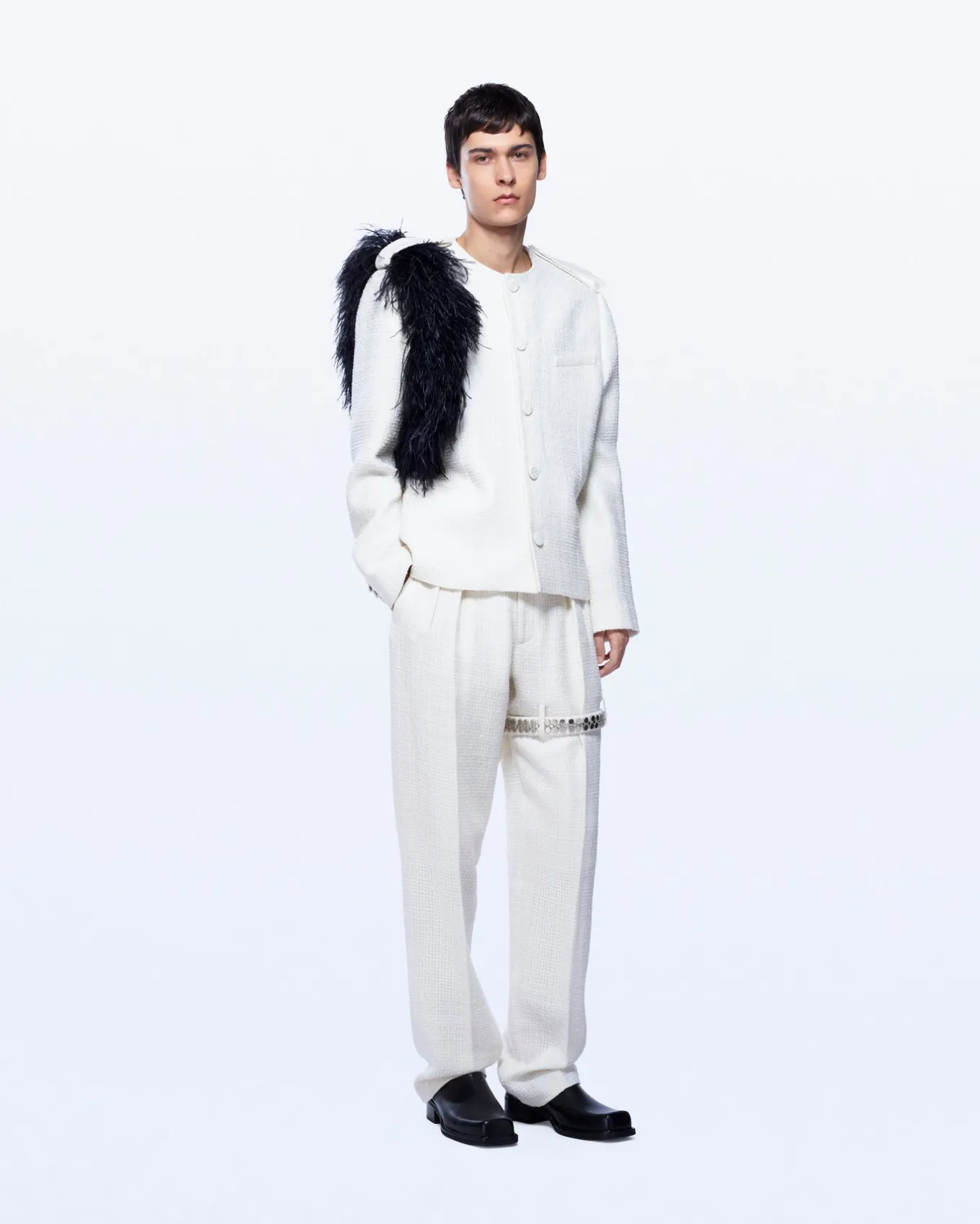 COLLARLESS BOUCLE WOOL JACKET