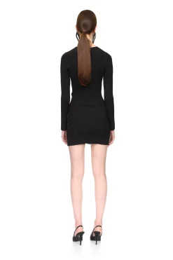 CRYSTAL BUCKLE AND CUTOUT KNIT MINI DRESS