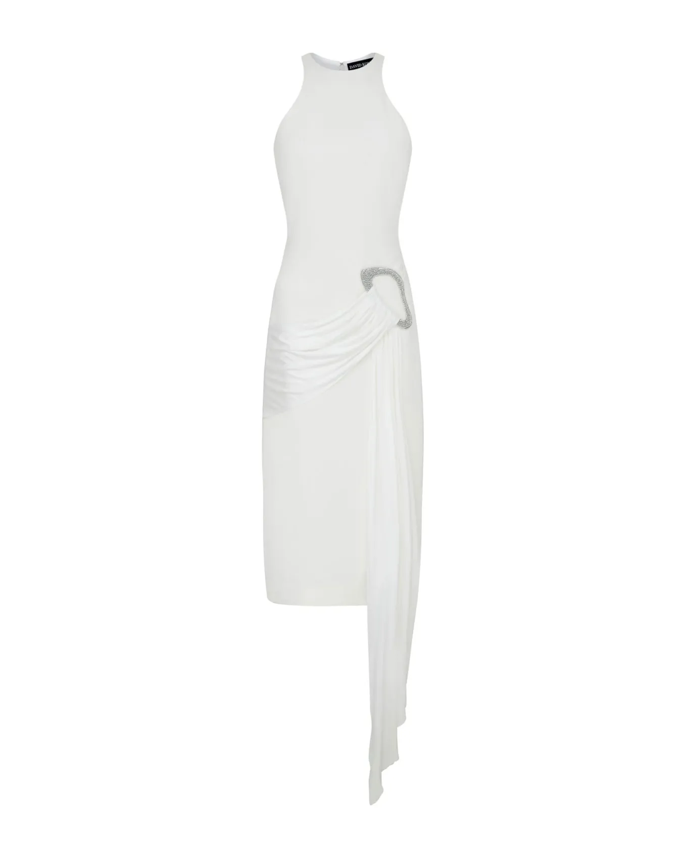 CRYSTAL BUCKLE AND DRAPE DETAIL MIDI DRESS