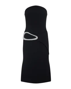 CRYSTAL BUCKLE STRAPLESS MIDI DRESS