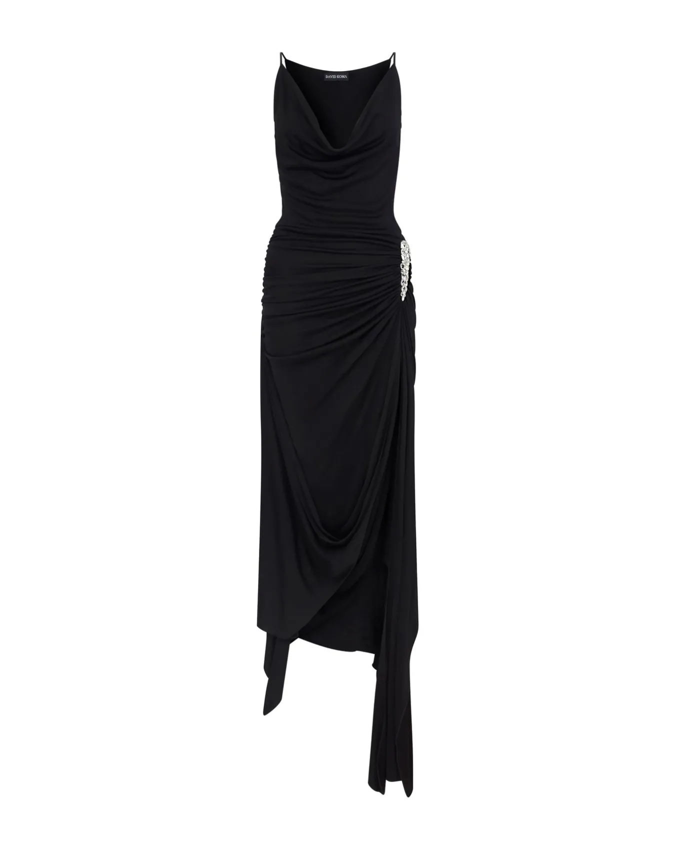CRYSTAL CLAW DETAIL ASYMMETRIC MIDI DRESS