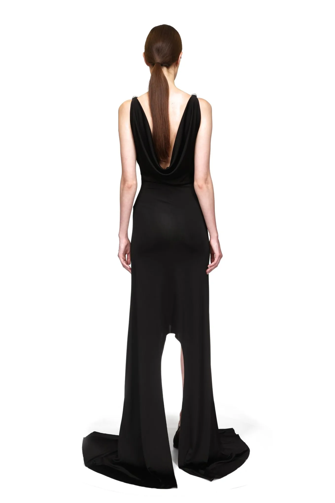 CRYSTAL CLAW DETAIL ASYMMETRIC HEM GOWN