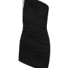 CRYSTAL CLAW DRAPED MINI DRESS IN BLACK