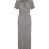 CRYSTAL EMBELLISHED POLO KNIT MIDI DRESS