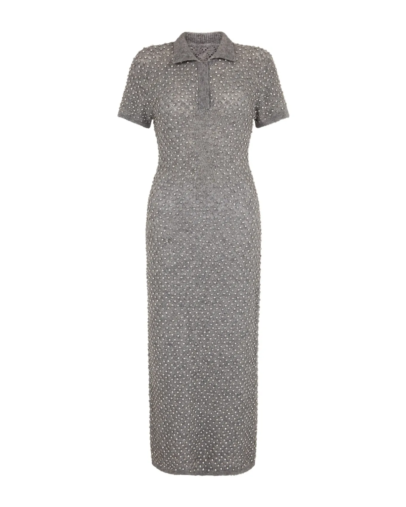 CRYSTAL EMBELLISHED POLO KNIT MIDI DRESS