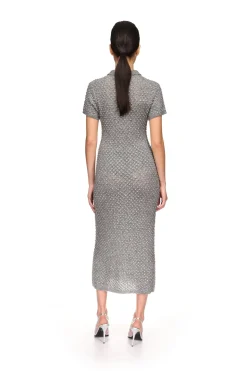 CRYSTAL EMBELLISHED POLO KNIT MIDI DRESS