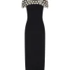 CRYSTAL EMBROIDERED CAP SLEEVE MIDI DRESS