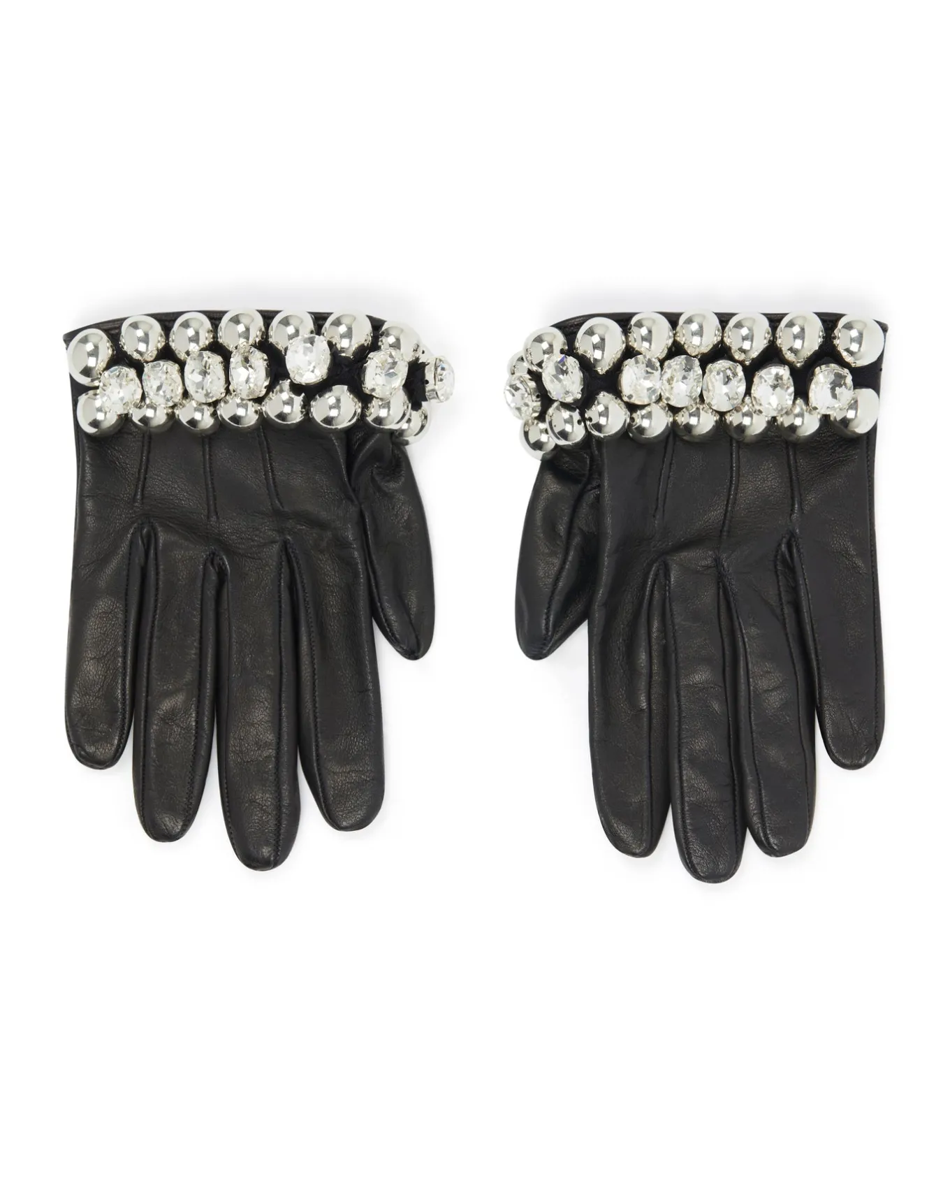CRYSTAL EMBROIDERED CROPPED LEATHER GLOVES