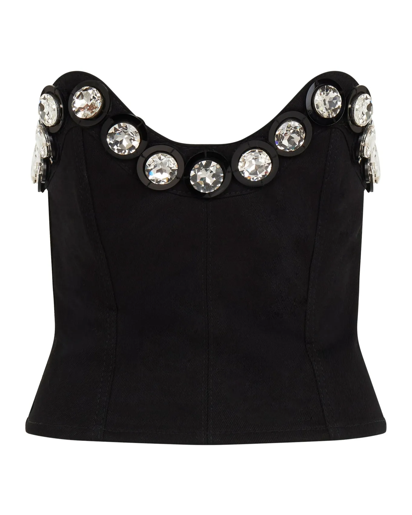 CRYSTAL EMBROIDERED DENIM CORSET TOP