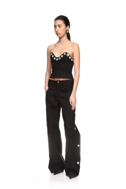 CRYSTAL EMBROIDERED DENIM CORSET TOP