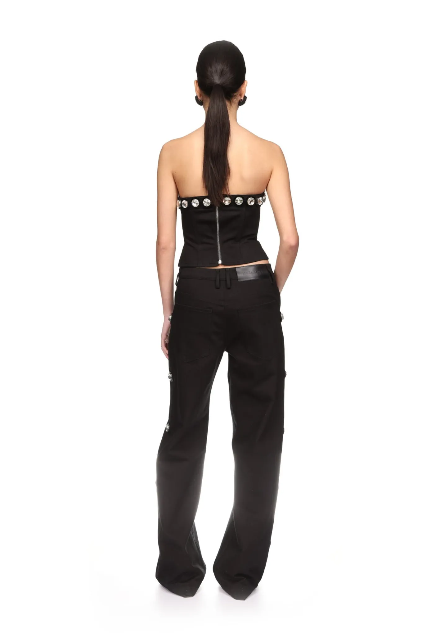CRYSTAL EMBROIDERED DENIM TROUSERS