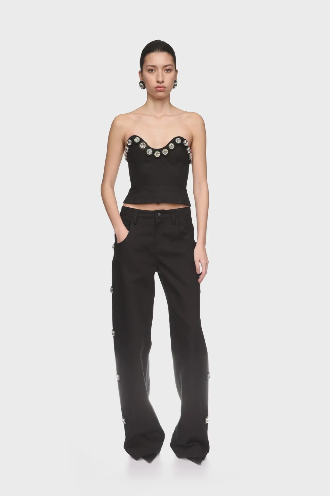 CRYSTAL EMBROIDERED DENIM TROUSERS