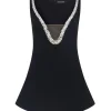 CRYSTAL EMBROIDERED NECKLINE MINI DRESS