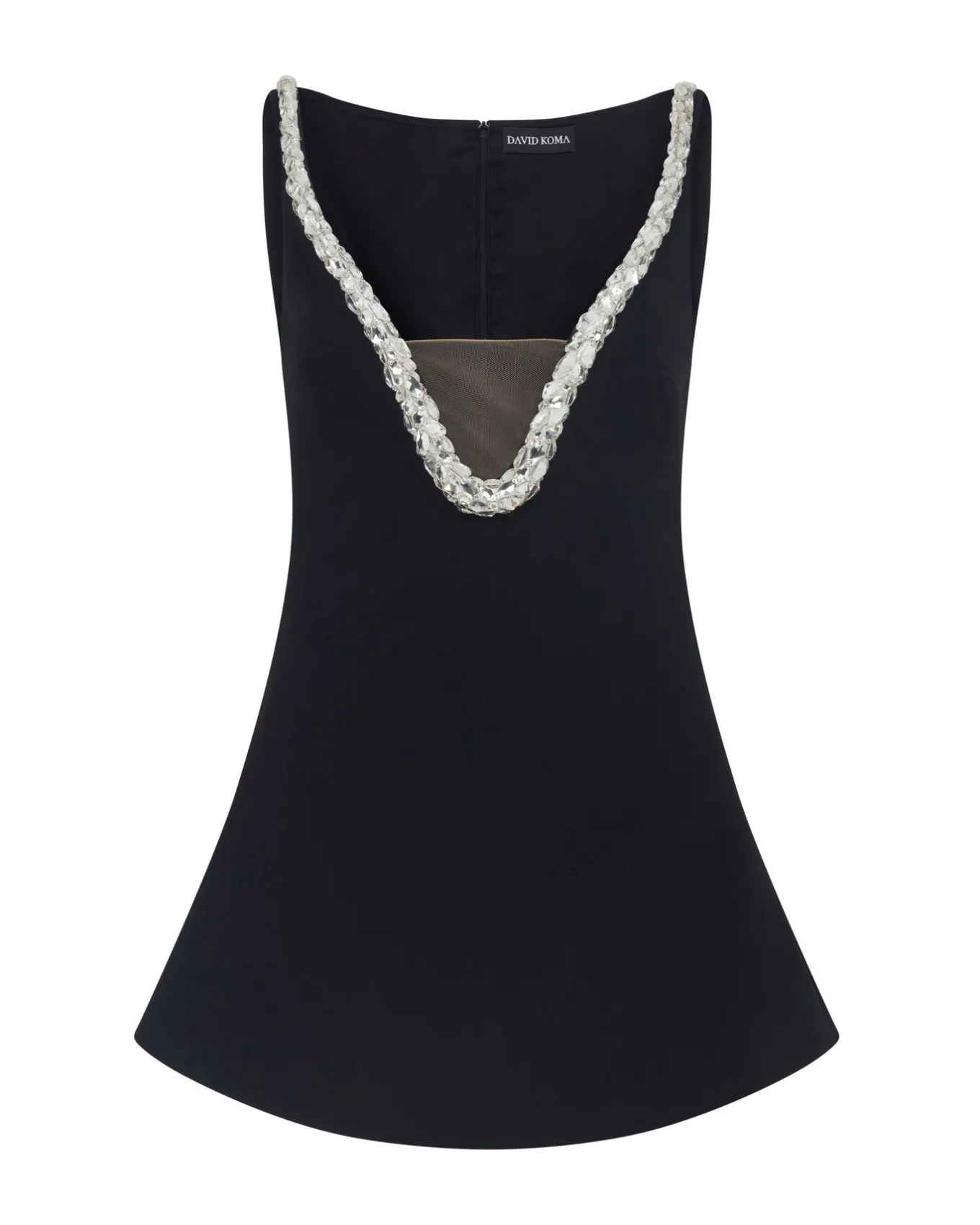CRYSTAL EMBROIDERED NECKLINE MINI DRESS