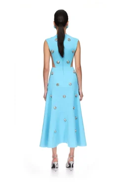 CRYSTAL EMBROIDERED NEOPRENE MIDI DRESS