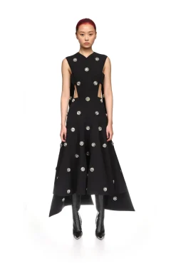 CRYSTAL EMBROIDERED PARTIAL CAPE MIDI DRESS