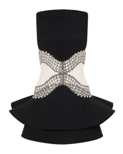 CRYSTAL EMBROIDERED PEPLUM MINI DRESS