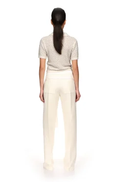 CRYSTAL EMBROIDERED POLO KNIT TOP