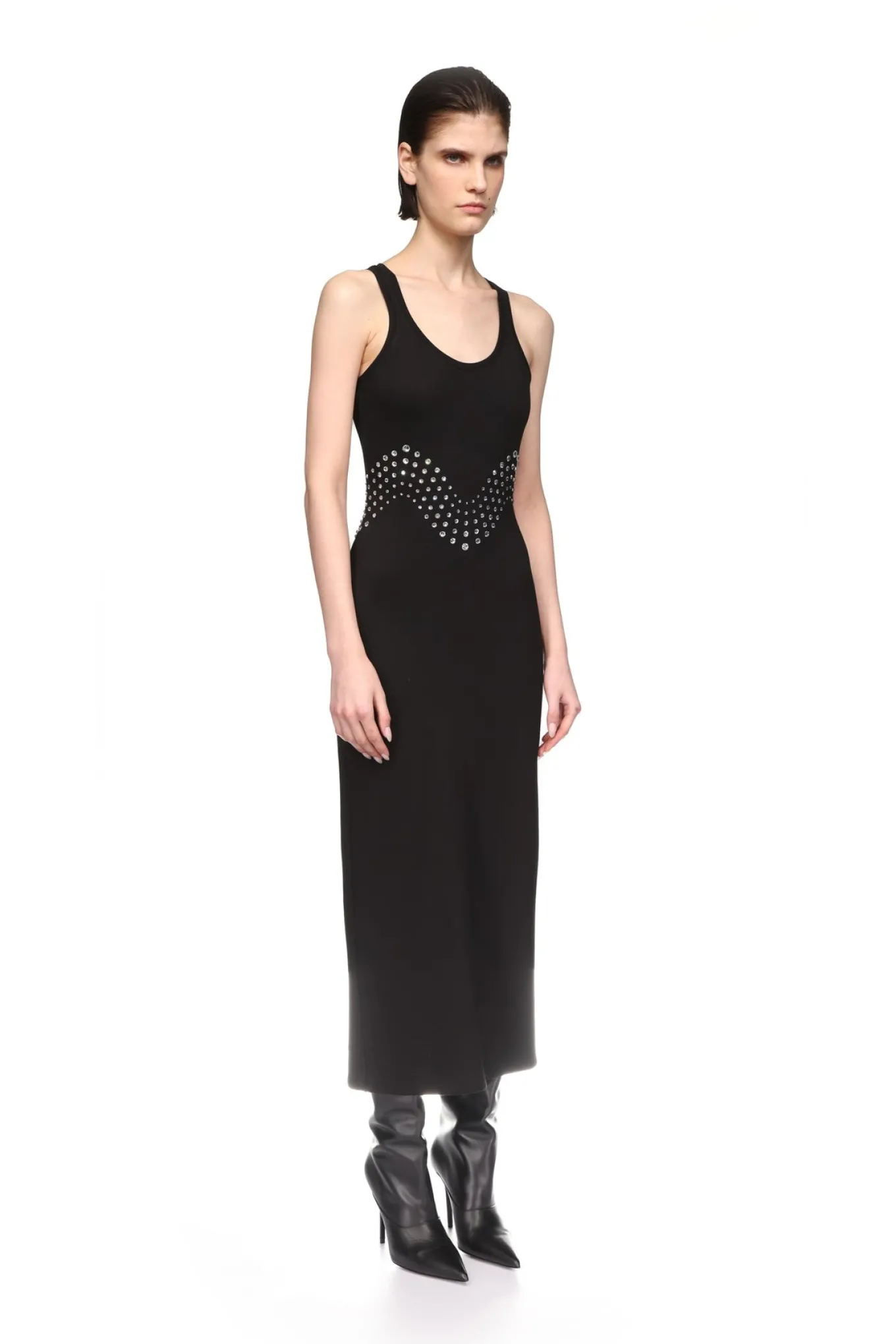 CRYSTAL EMBROIDERED TANK MIDI DRESS