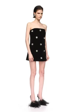 CRYSTAL EMBROIDERED VELVET MINI DRESS