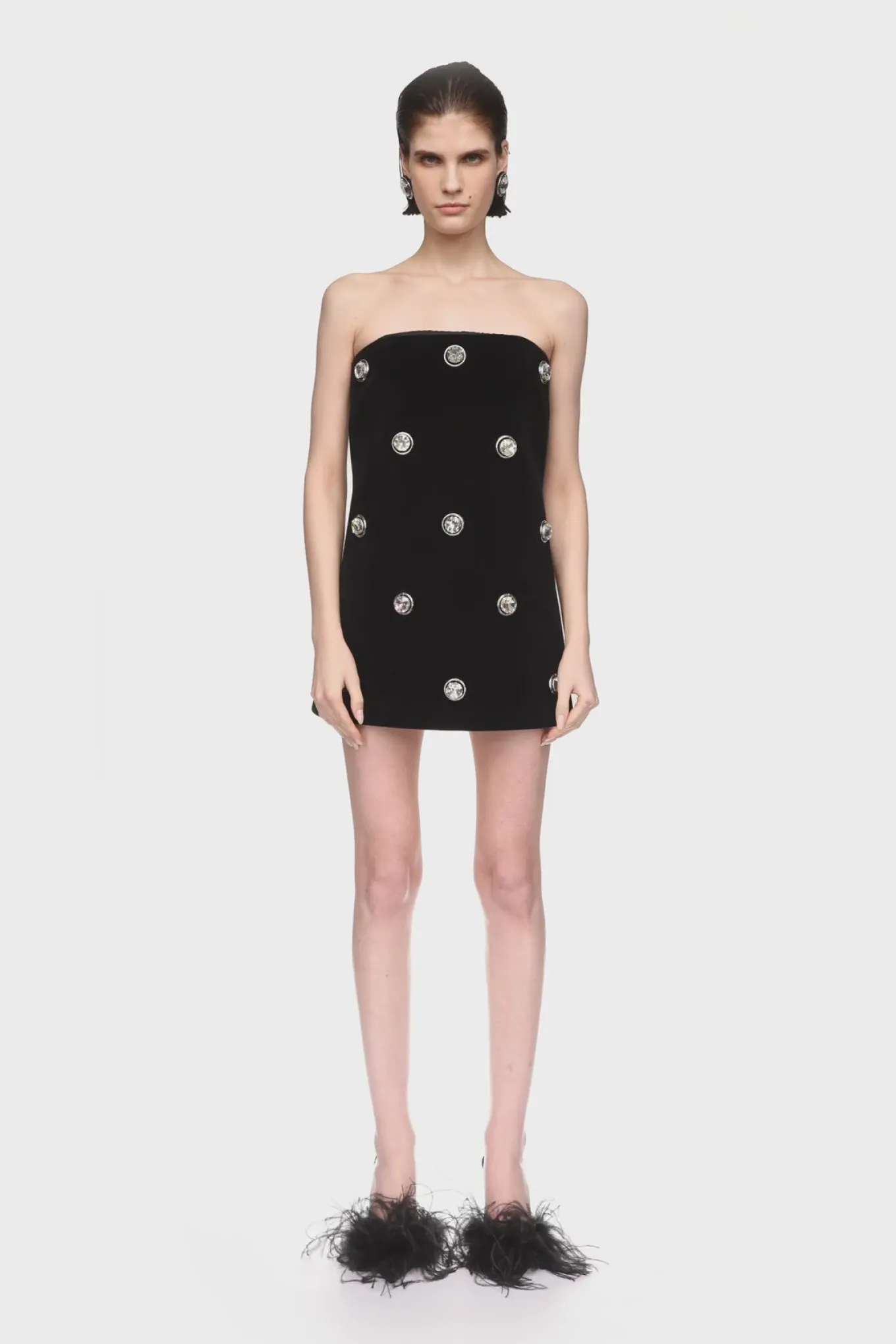 CRYSTAL EMBROIDERED VELVET MINI DRESS