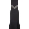 CRYSTAL EMBROIDERED WAVE MIDI DRESS