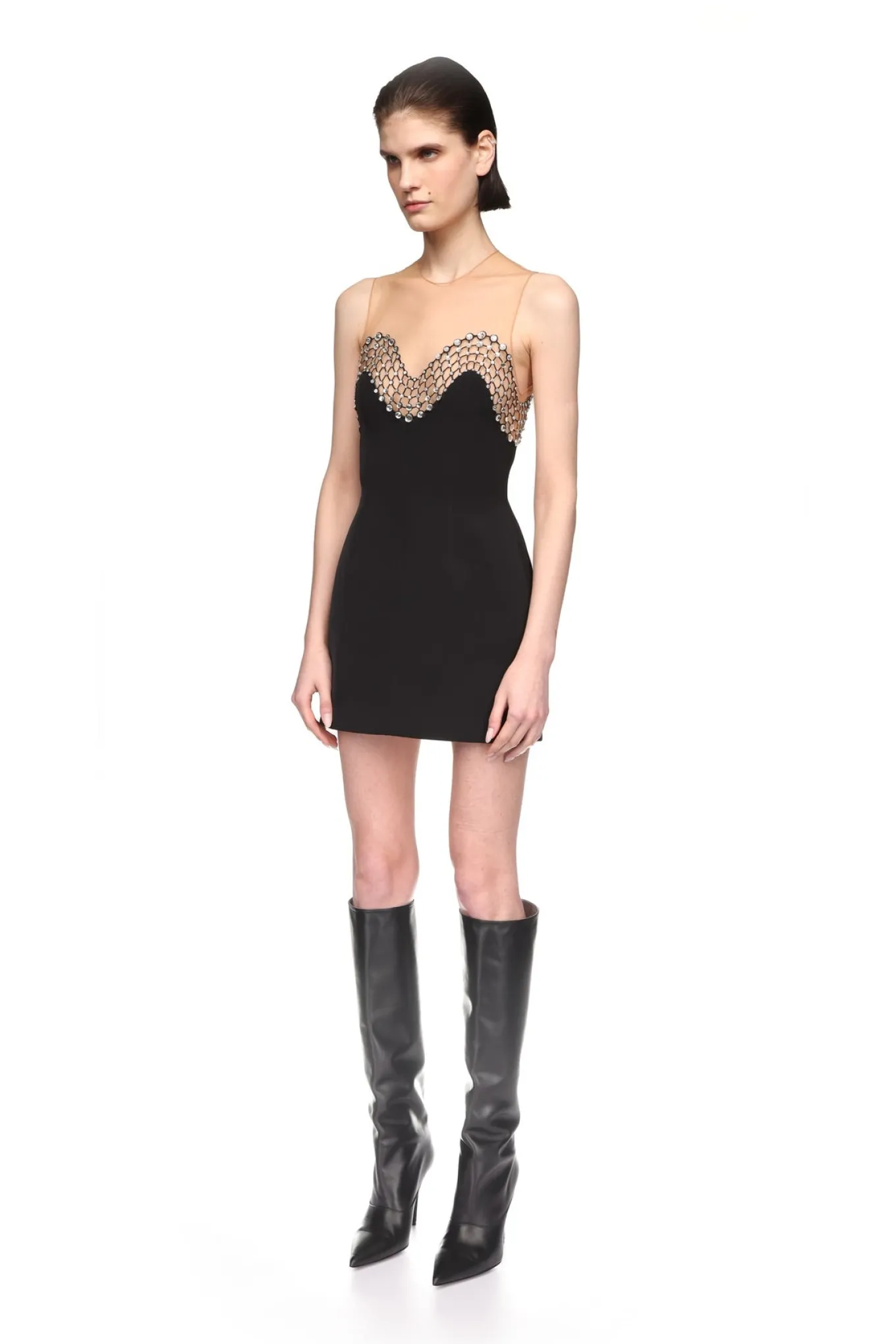CRYSTAL EMBROIDERED WAVE MINI DRESS