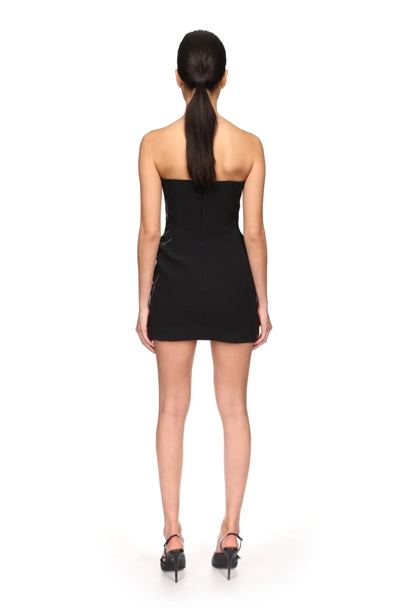CRYSTAL FEATHER BUSTIER MINI DRESS