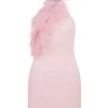 CRYSTAL FEATHER HALTER MINI DRESS