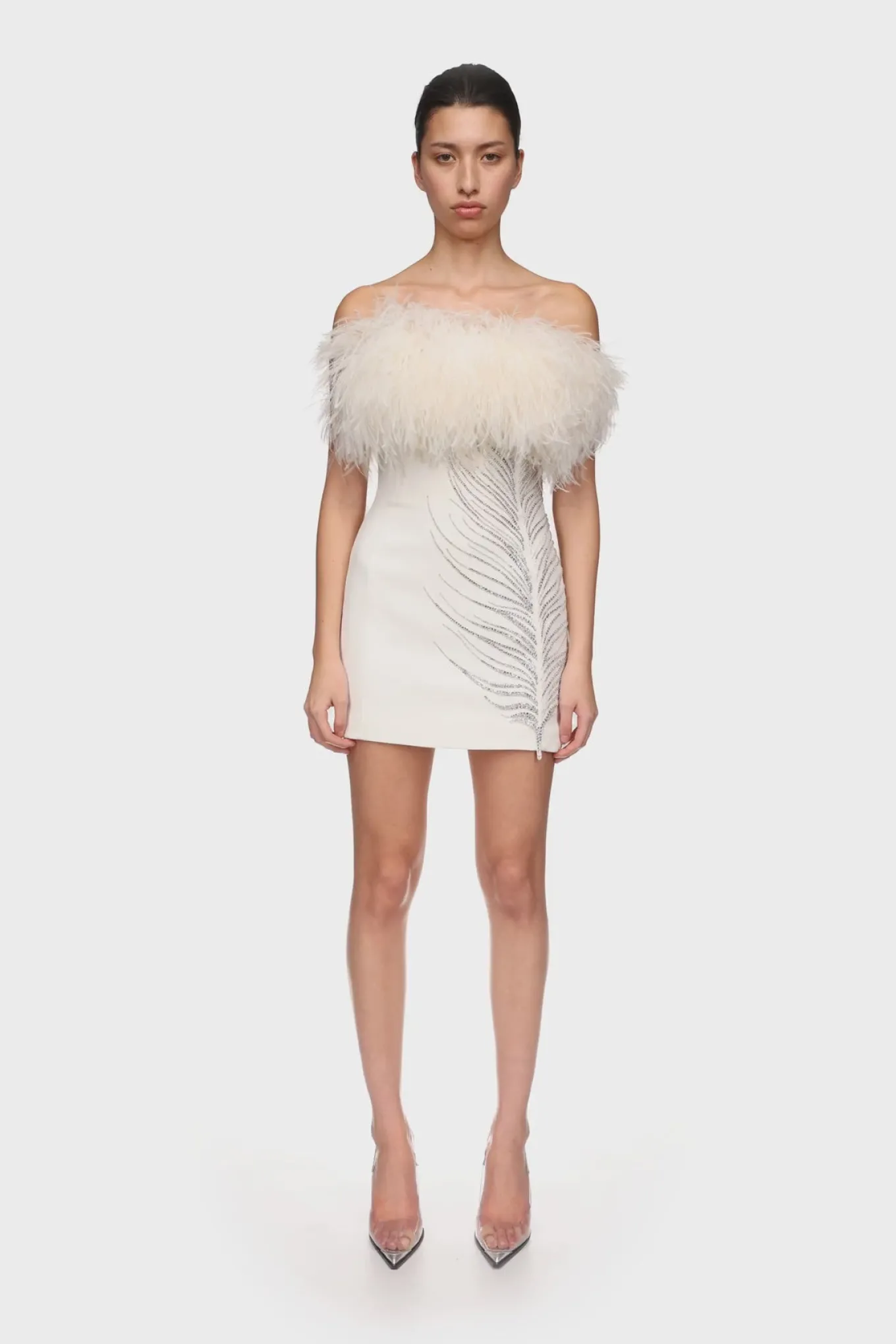 CRYSTAL FEATHER MINI DRESS