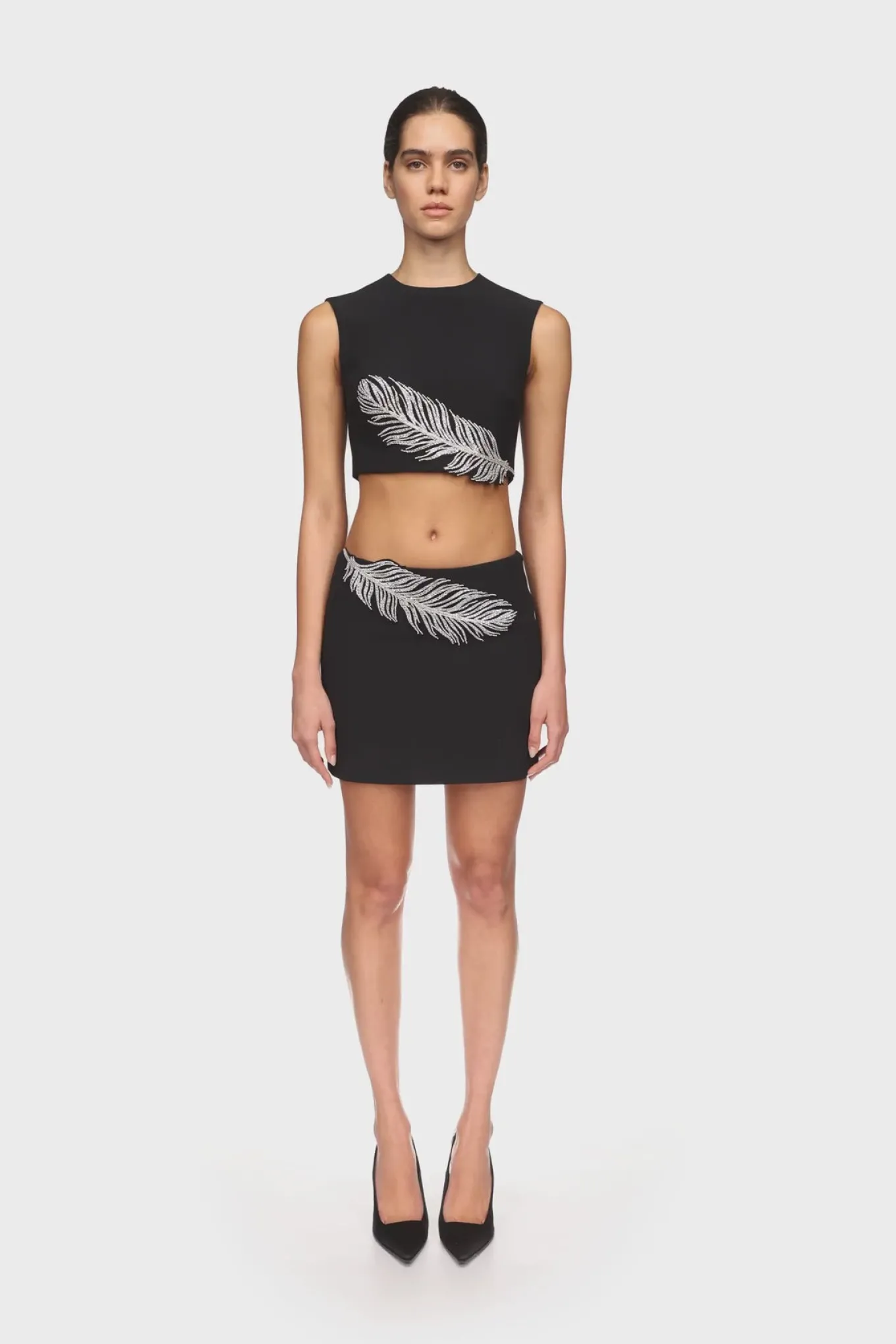 CRYSTAL FEATHER MINI SKIRT