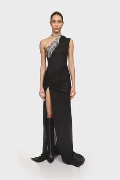 CRYSTAL FEATHER ONE SHOULDER GOWN