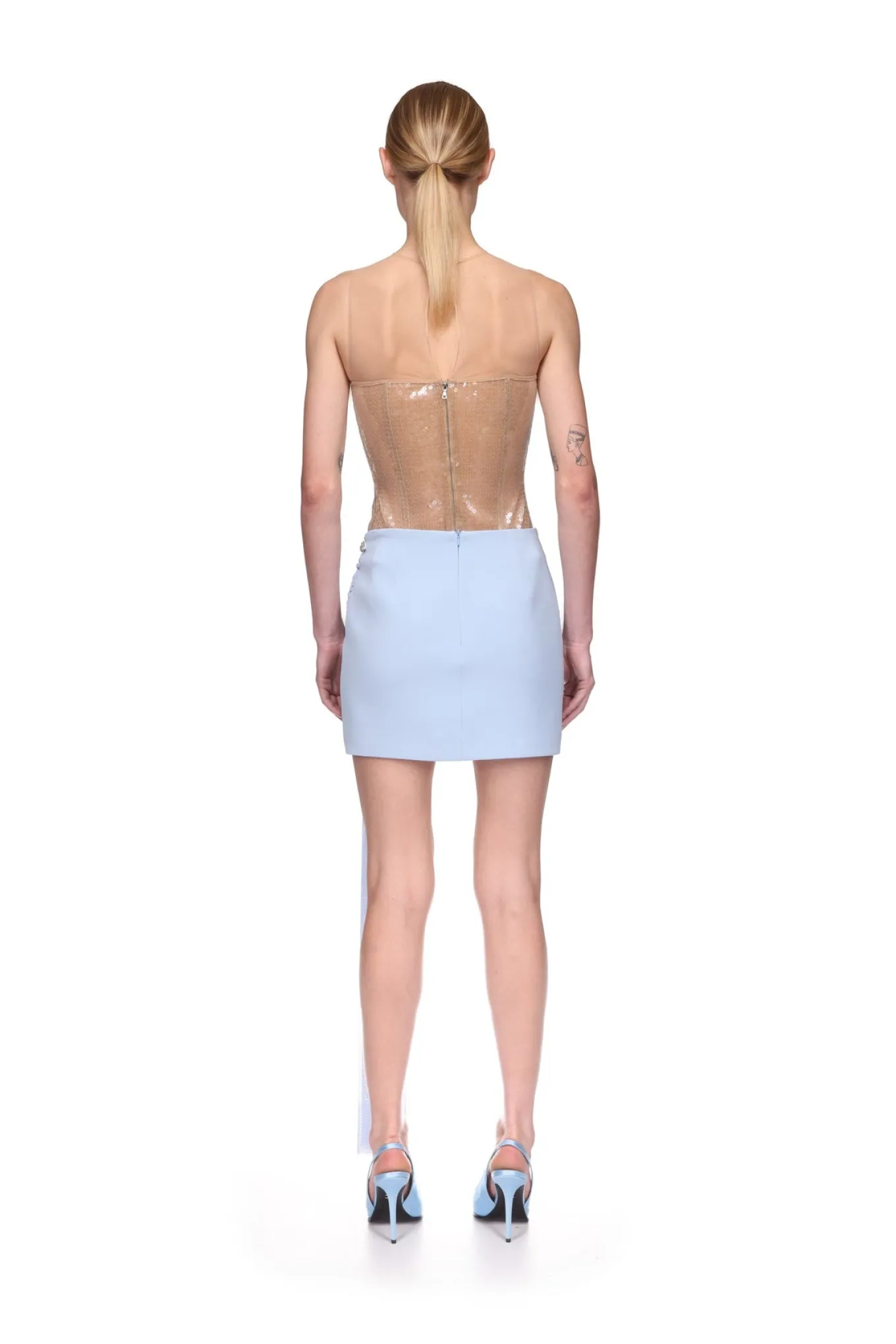 CRYSTAL HUMMINGBIRD AND DRAPE DETAIL MINI SKIRT
