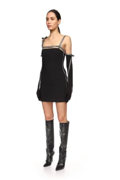 CRYSTAL TRIM AND BOW STRAP DRESS