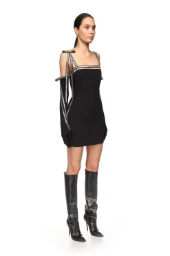 CRYSTAL TRIM AND BOW STRAP DRESS
