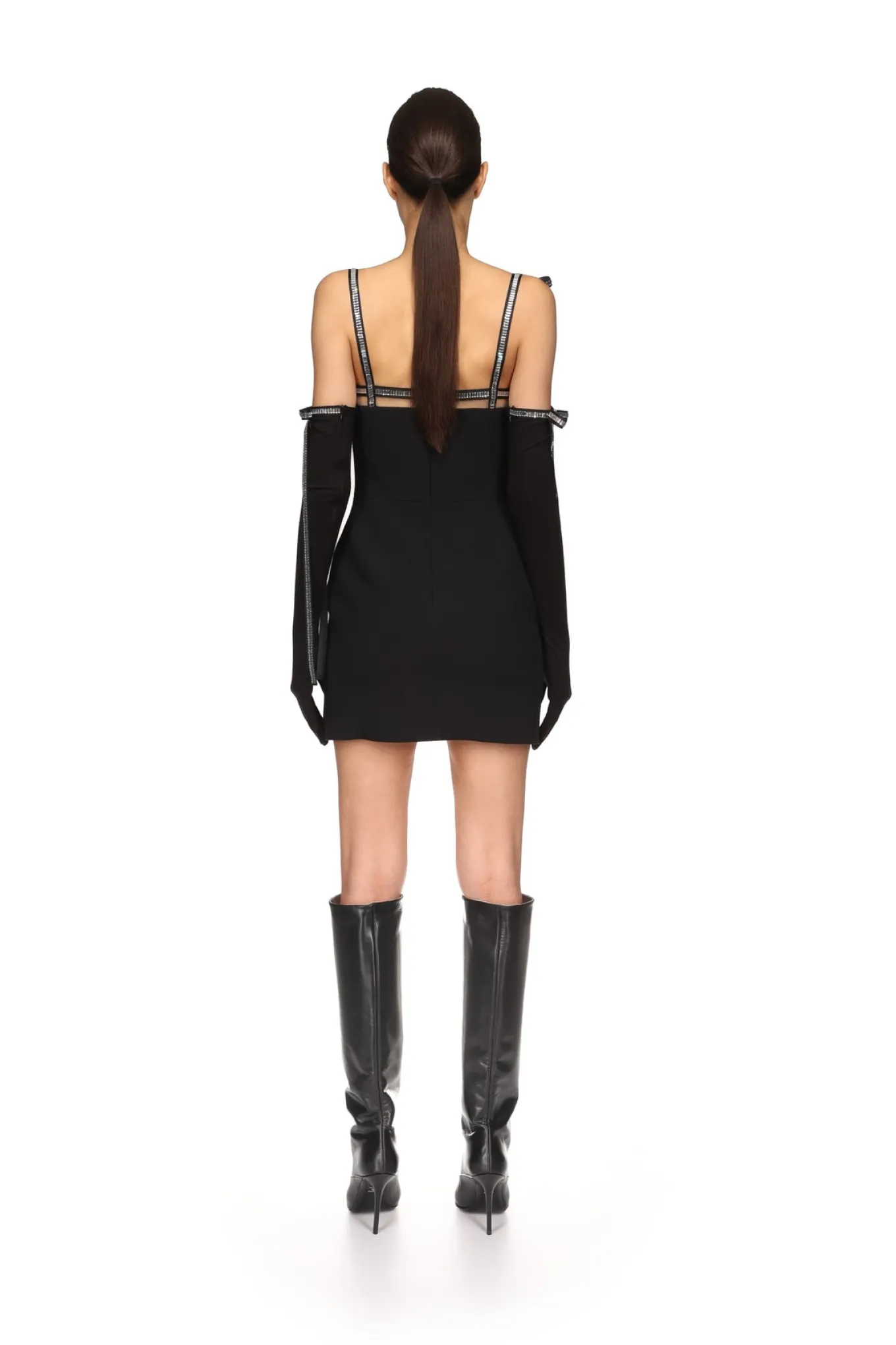 CRYSTAL TRIM AND BOW STRAP DRESS