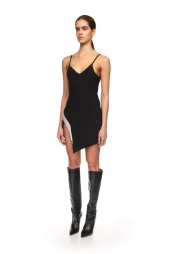 CRYSTAL WING EMBR OPEN LEG MINI DRESS